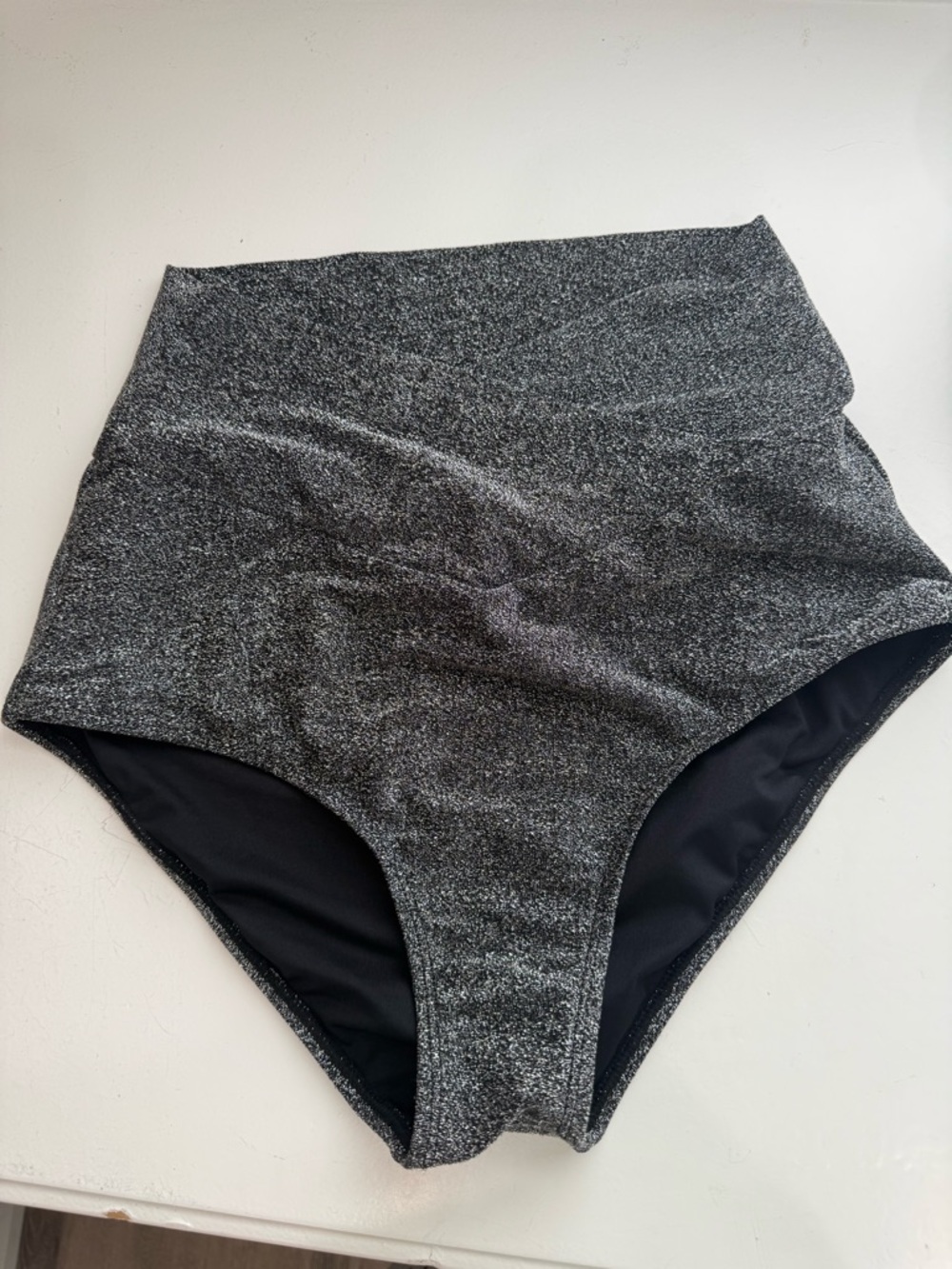 High-Waist Shimmery Black Bikini Bottoms